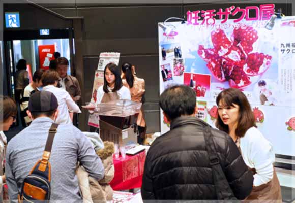 ザクロのしずくの商品説明をする店長